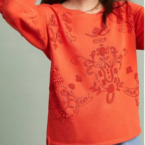 Anthropologie Tops - Anthropologie Akemi+Kin Orange beaded Crew…